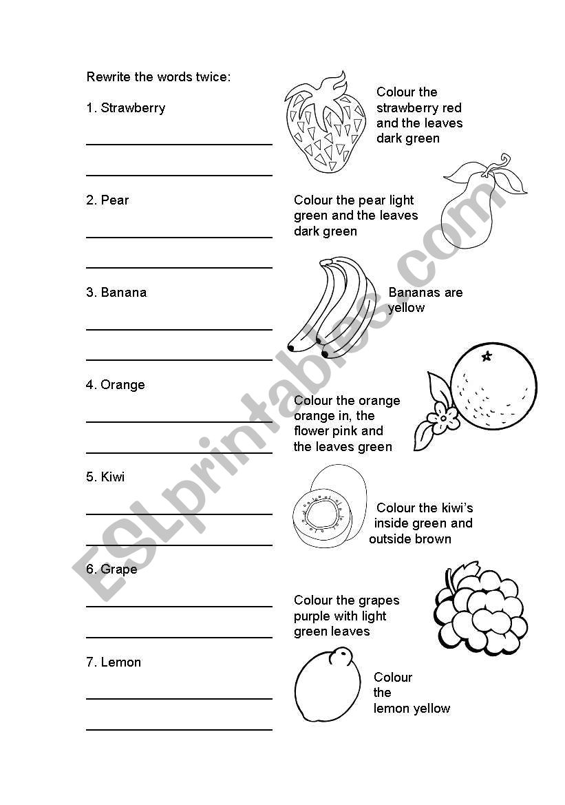 Fruits and colours worksheet