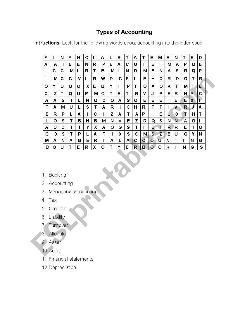 Types of accounting worksheet