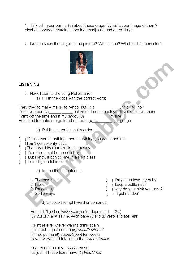 Amy whinehouse  worksheet