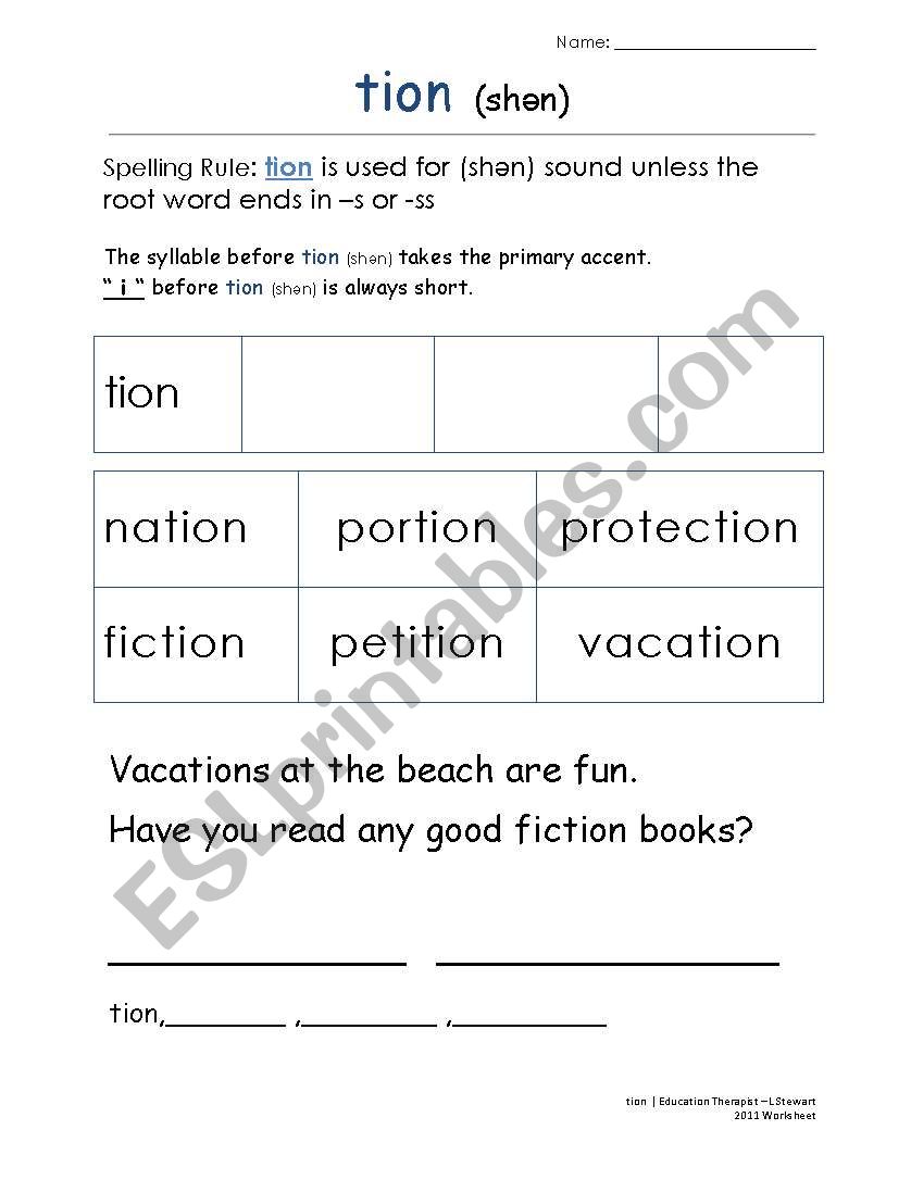 tion worksheet worksheet