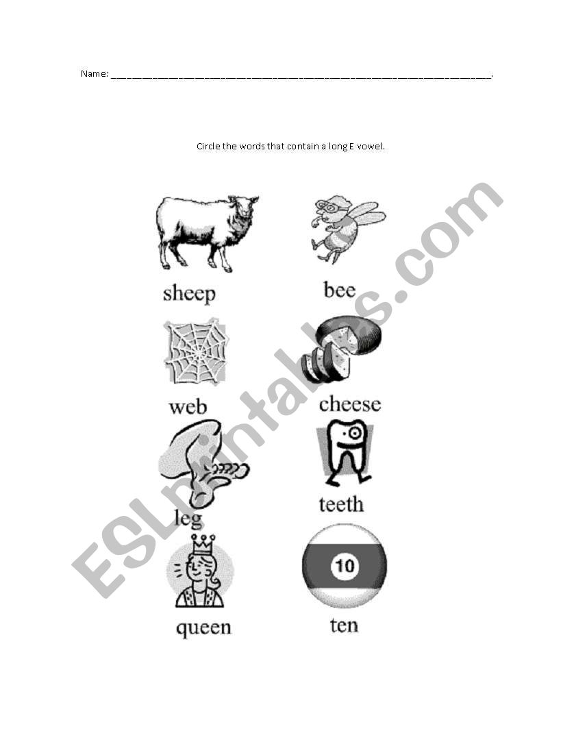 Long E words worksheet