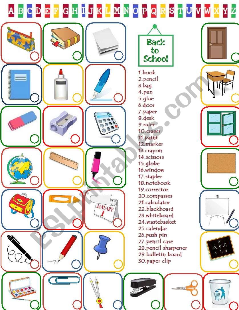 Classroom Objects worksheet