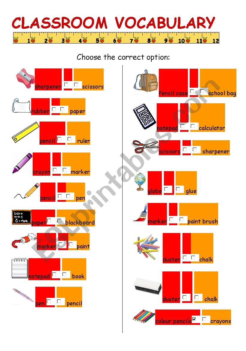 Classroom vocabulary worksheet
