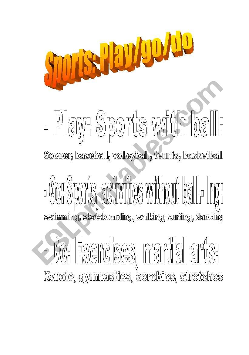 Sports: Play/ go/ do worksheet