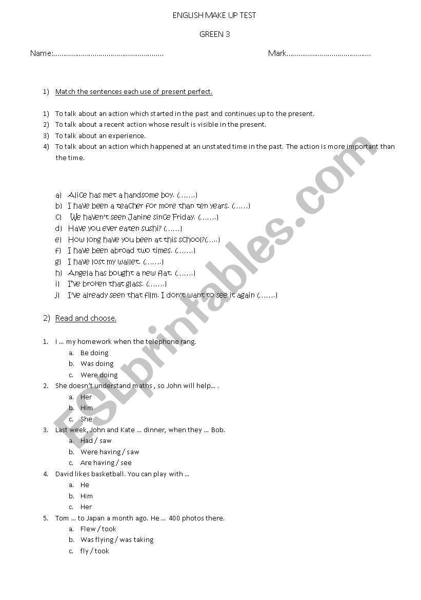 Four uses of present perfect worksheet