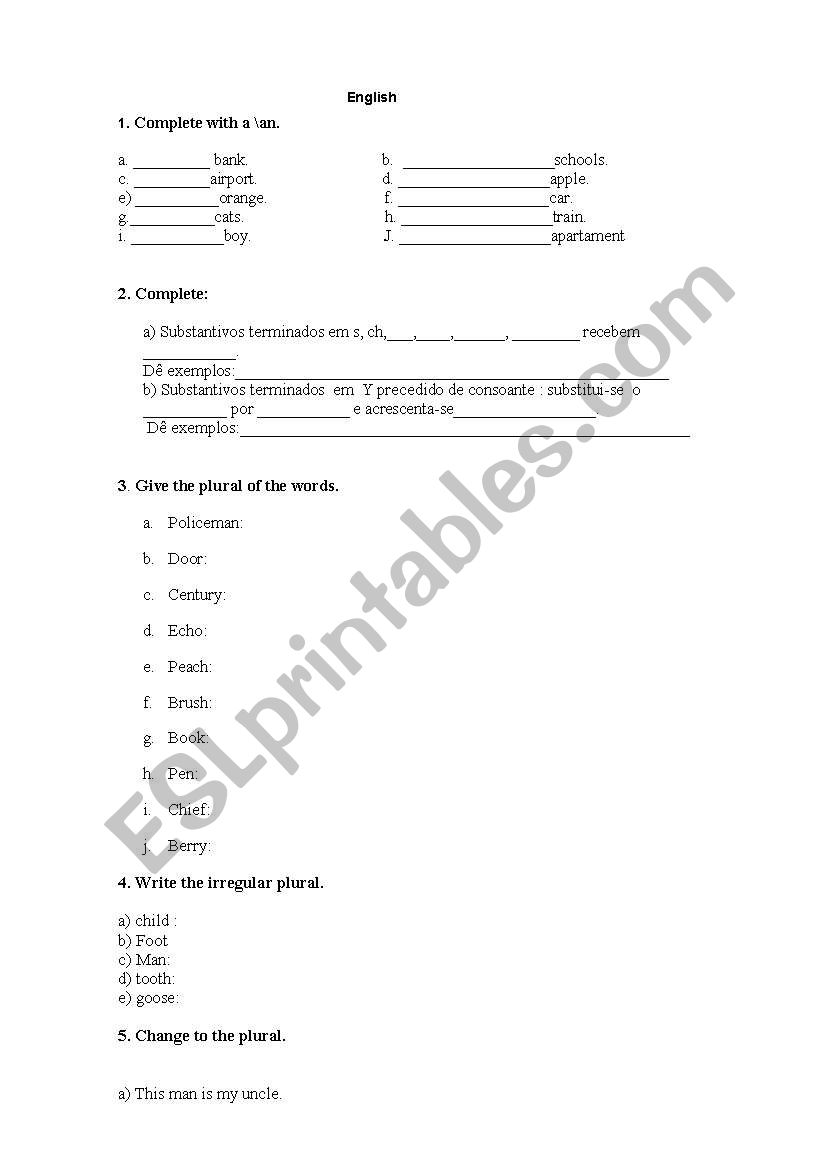 Plural words exercise worksheet