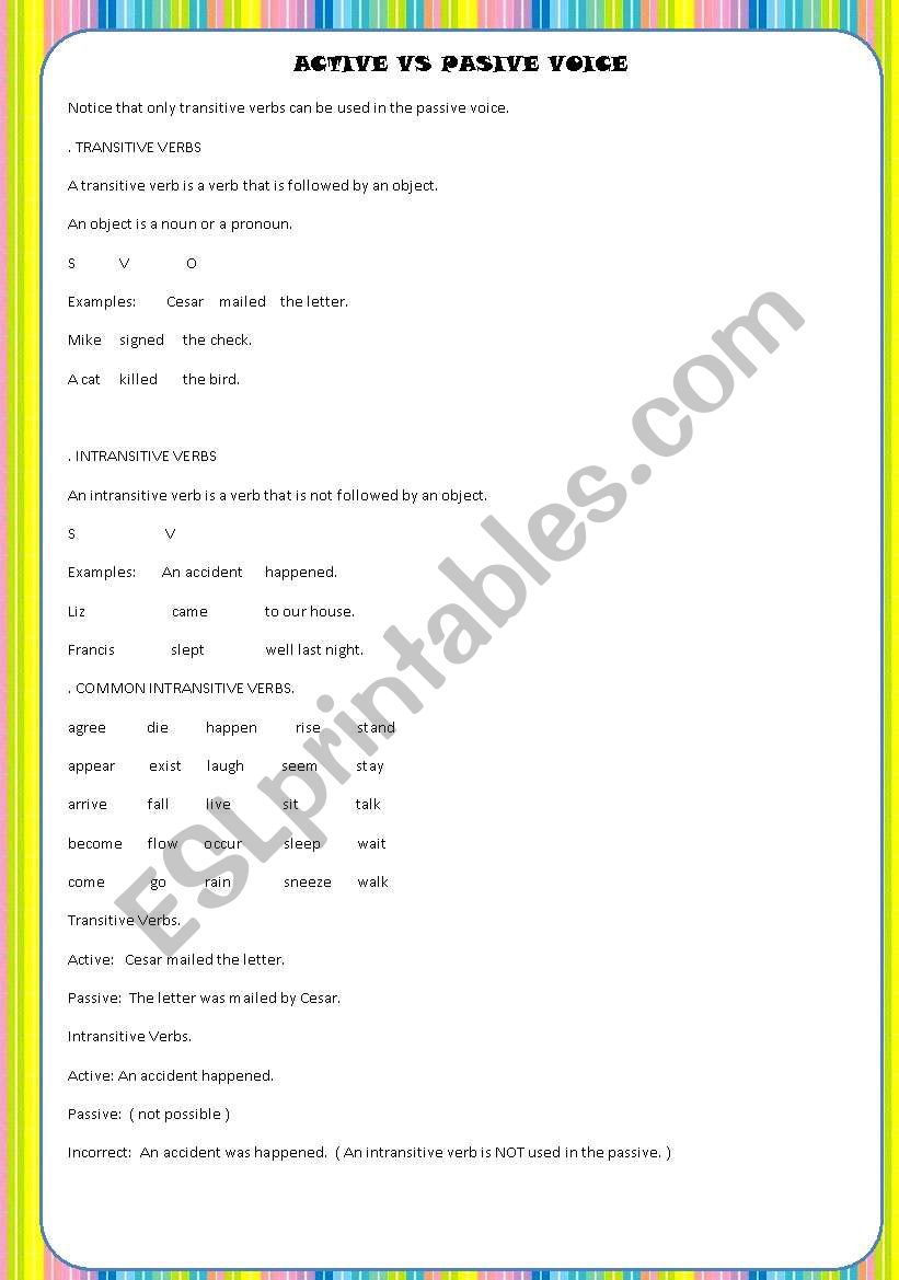 ACTIVE VS PASIVE VOICE worksheet