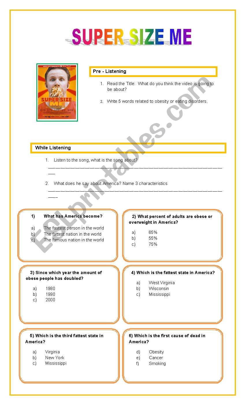 Super Size Me Worksheet Answers E streetlight com