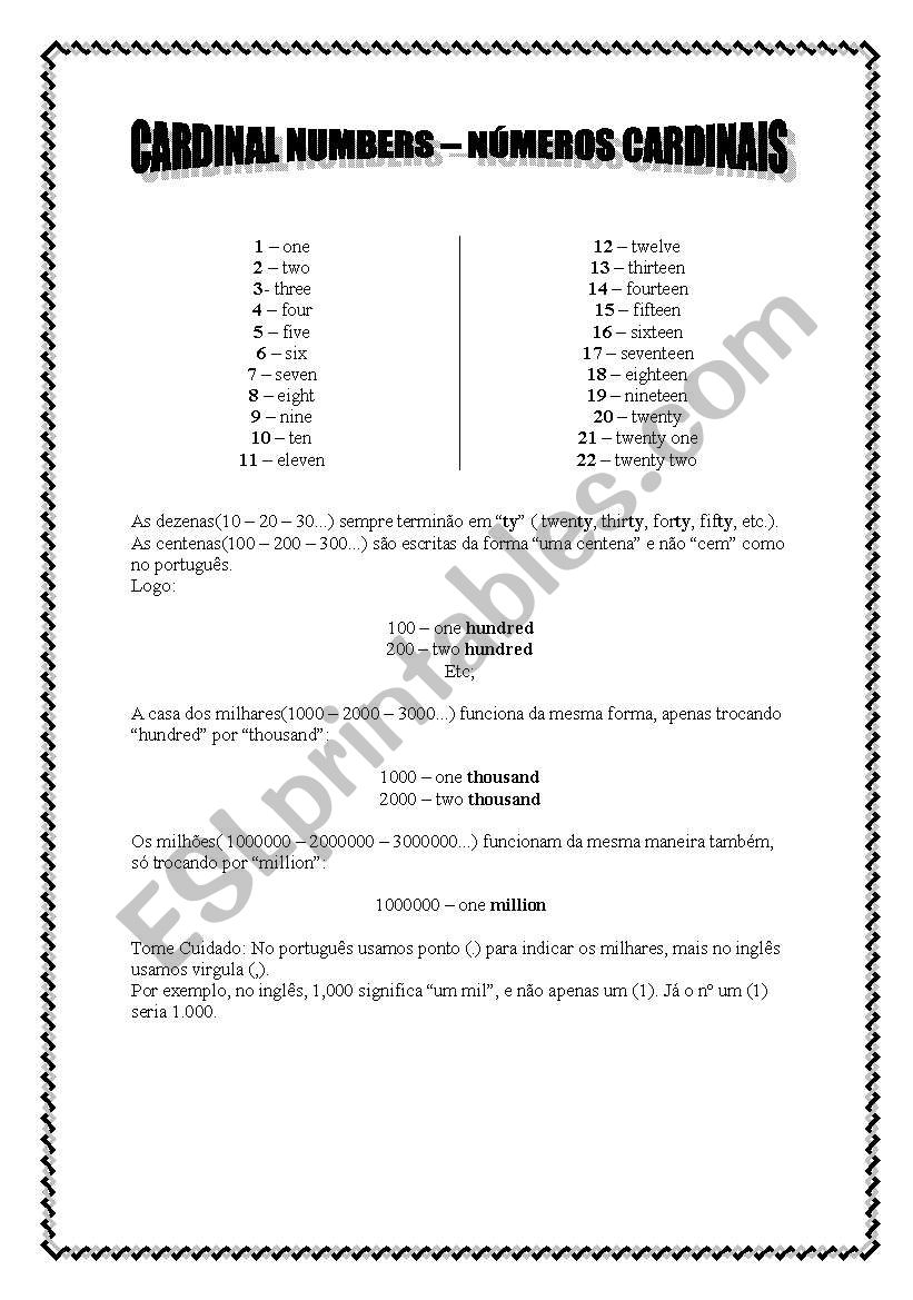 Cardinal Numbers worksheet