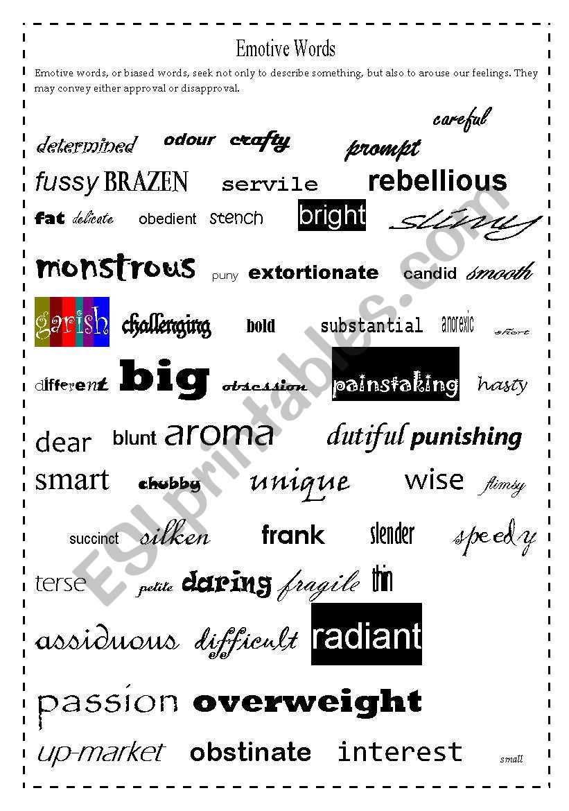 Vocabulary - Emotive Words worksheet