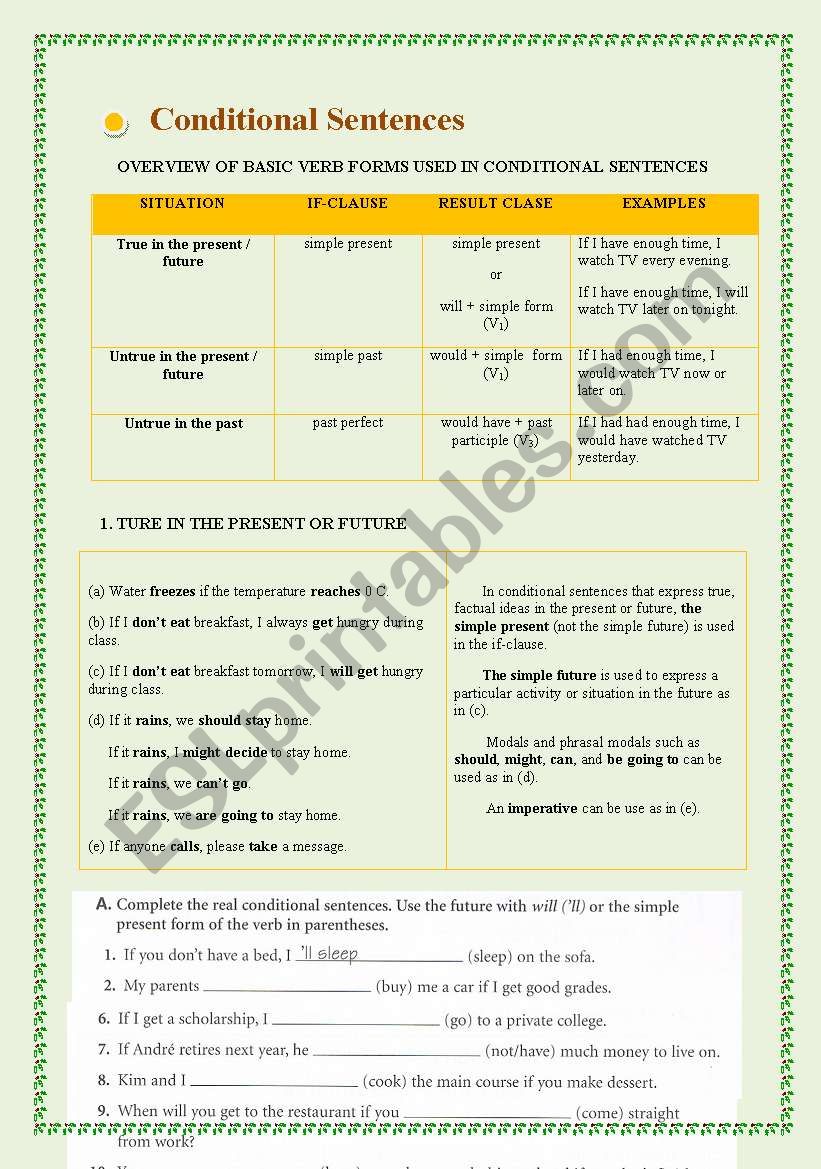 Conditional Sentences worksheet