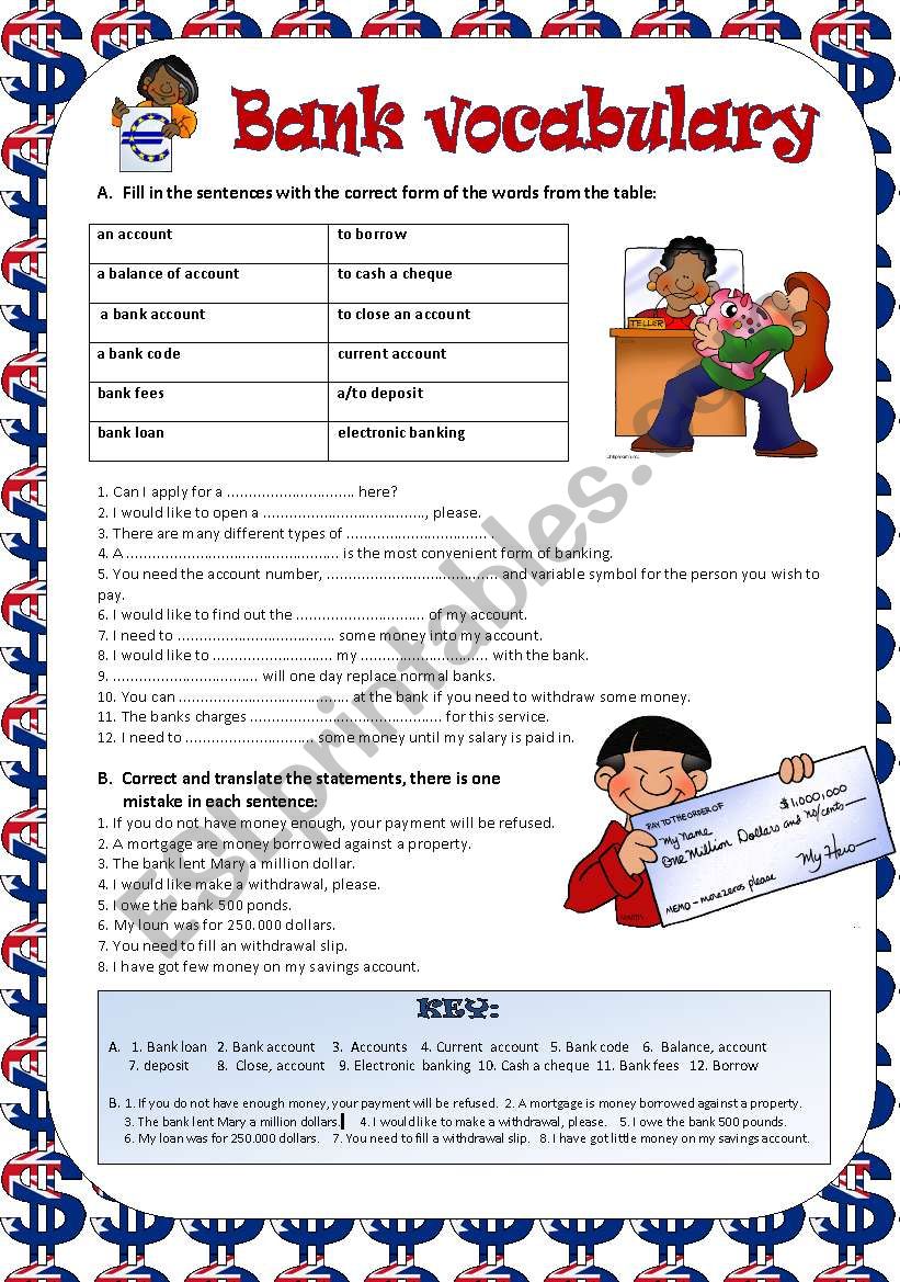 Bank vocabulary worksheet