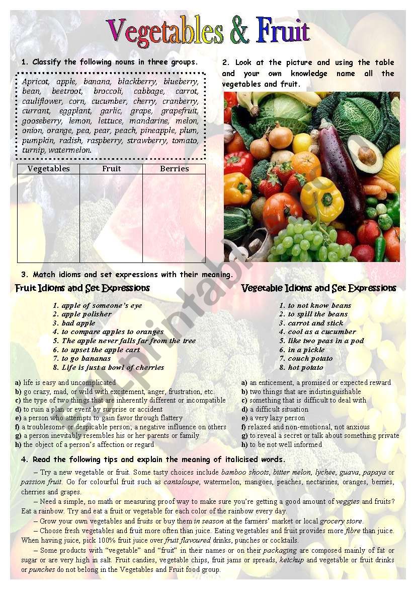 Vegetables and Fruit worksheet