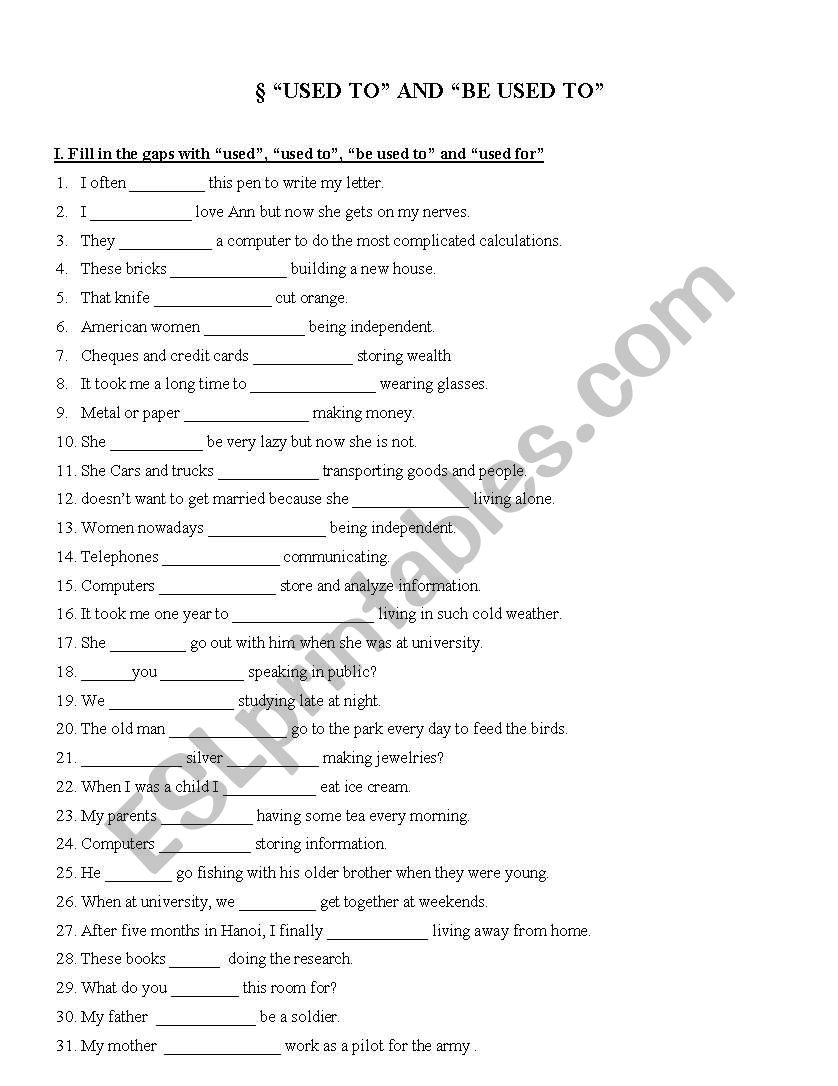 used to worksheet