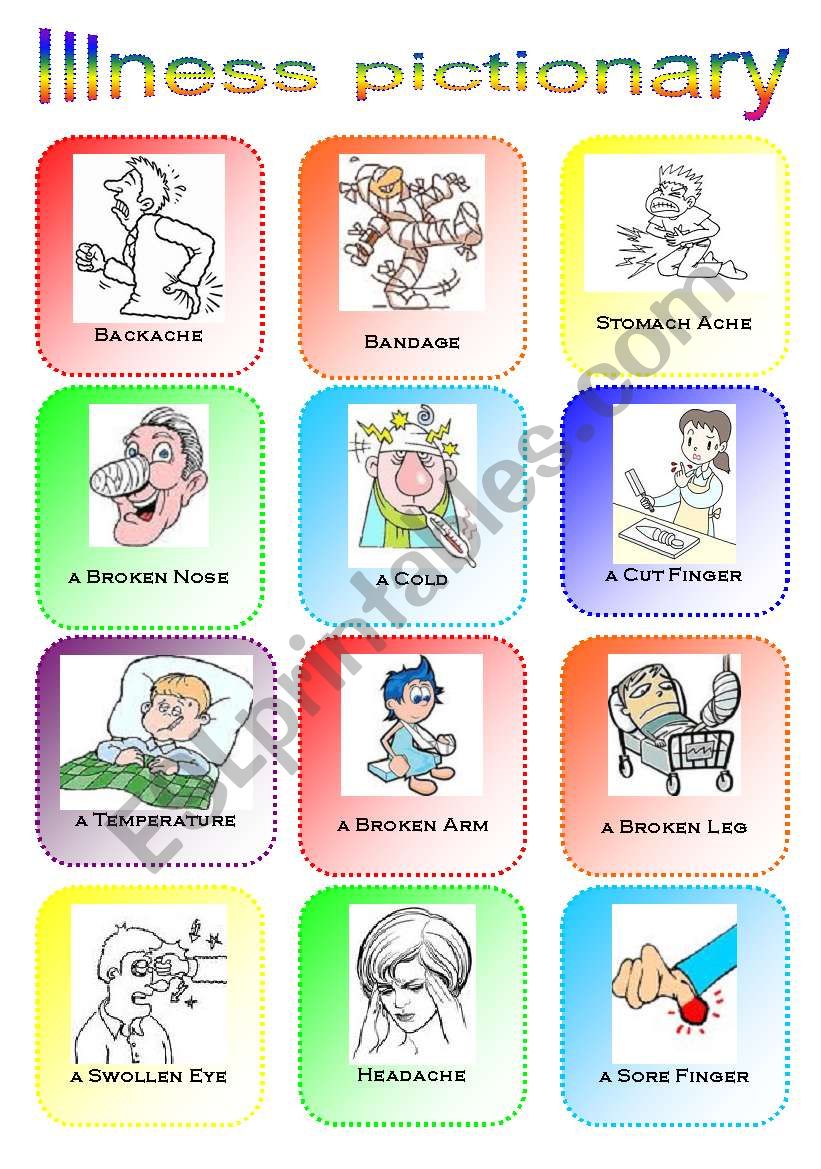 Illness Pictionary worksheet