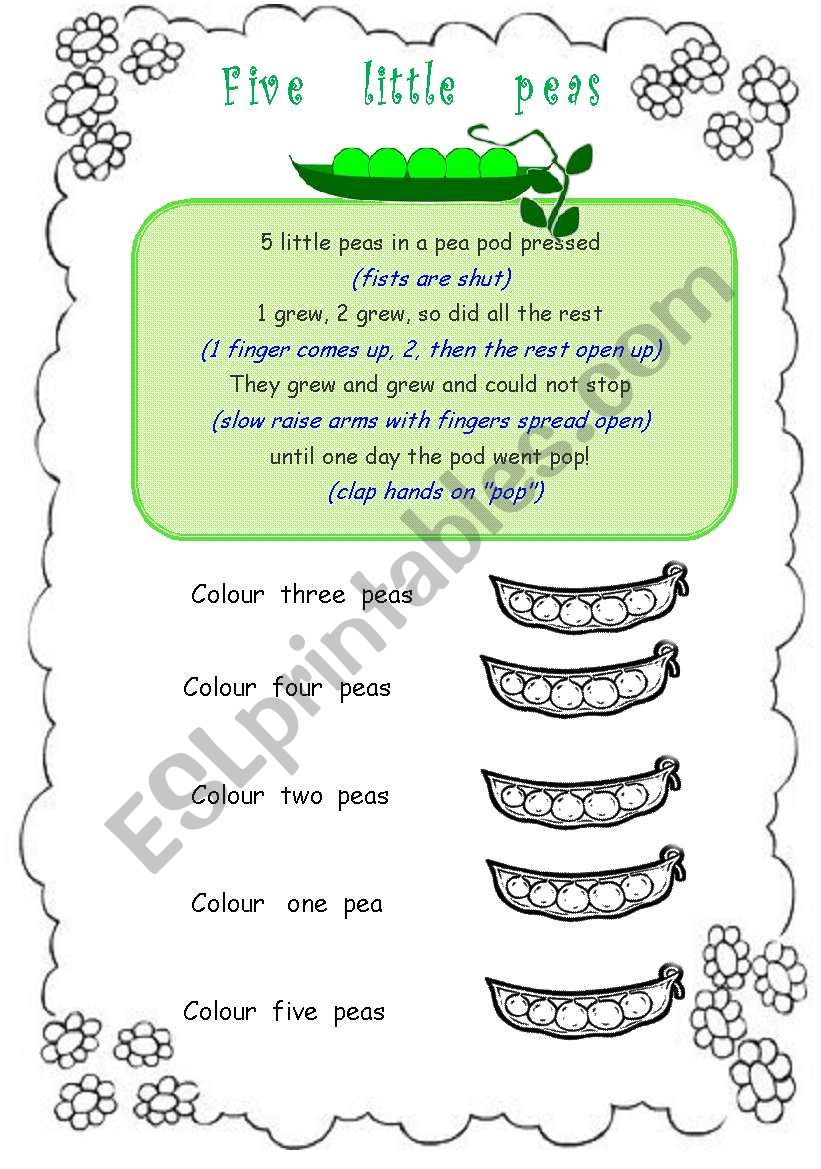 Five little peas worksheet