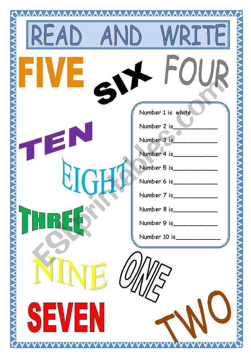 Numbers and colours worksheet