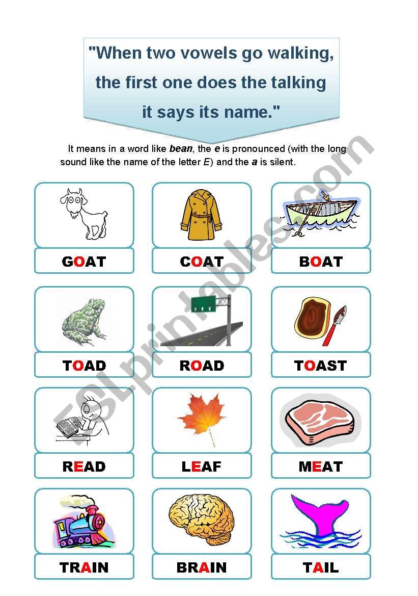 When two vowels go walking... worksheet