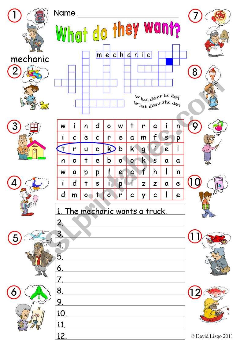 What do they want?: Colour and greyscale with answer keys.