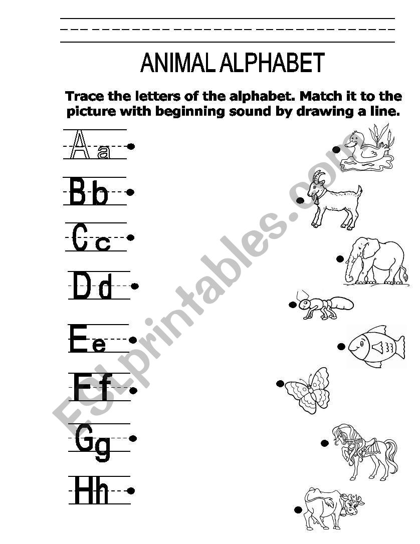 Animal Alphabet (A to H) worksheet