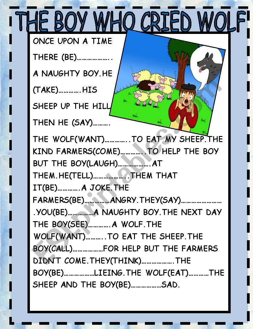 THE BOY WHO CRIED WOLF worksheet