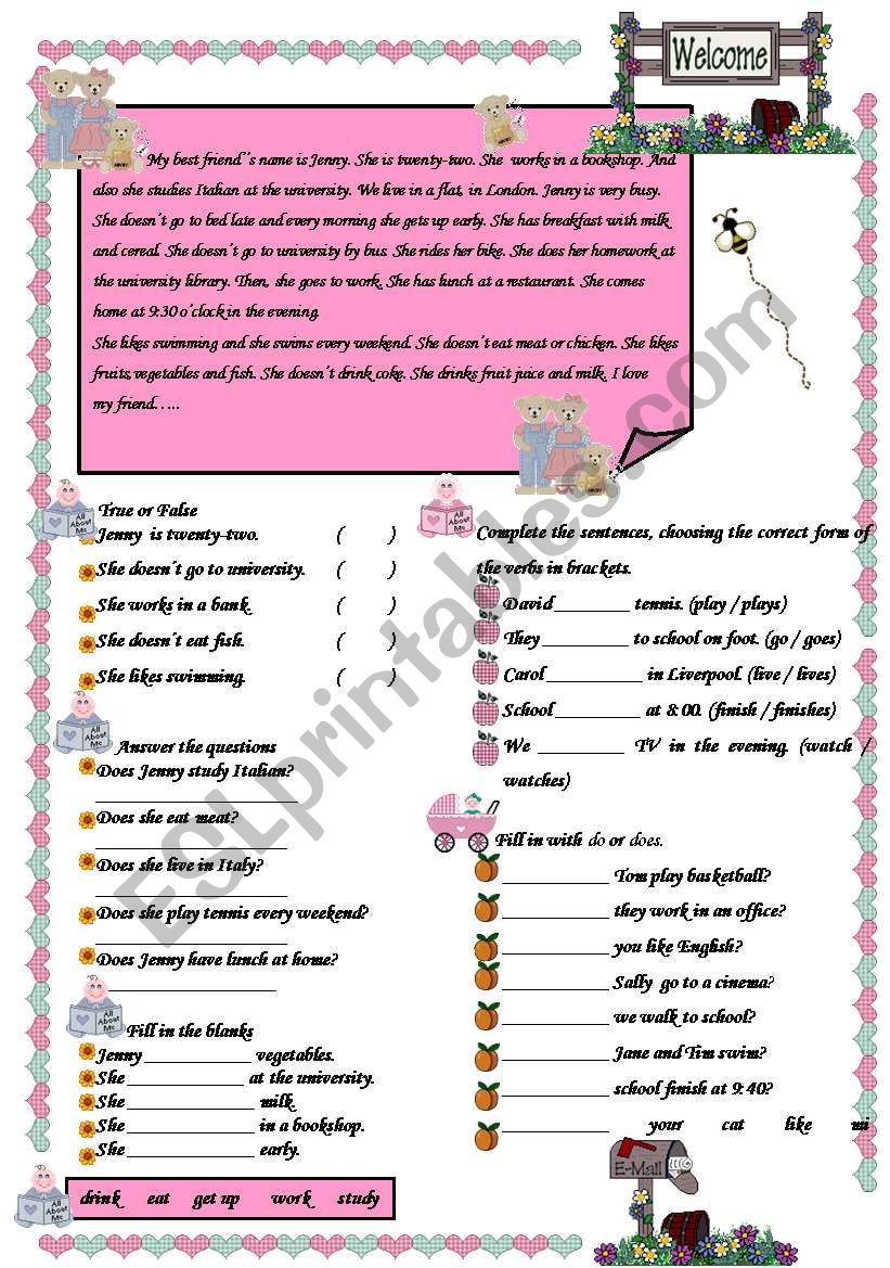 SIMPLE PRESENT TENSE READING worksheet