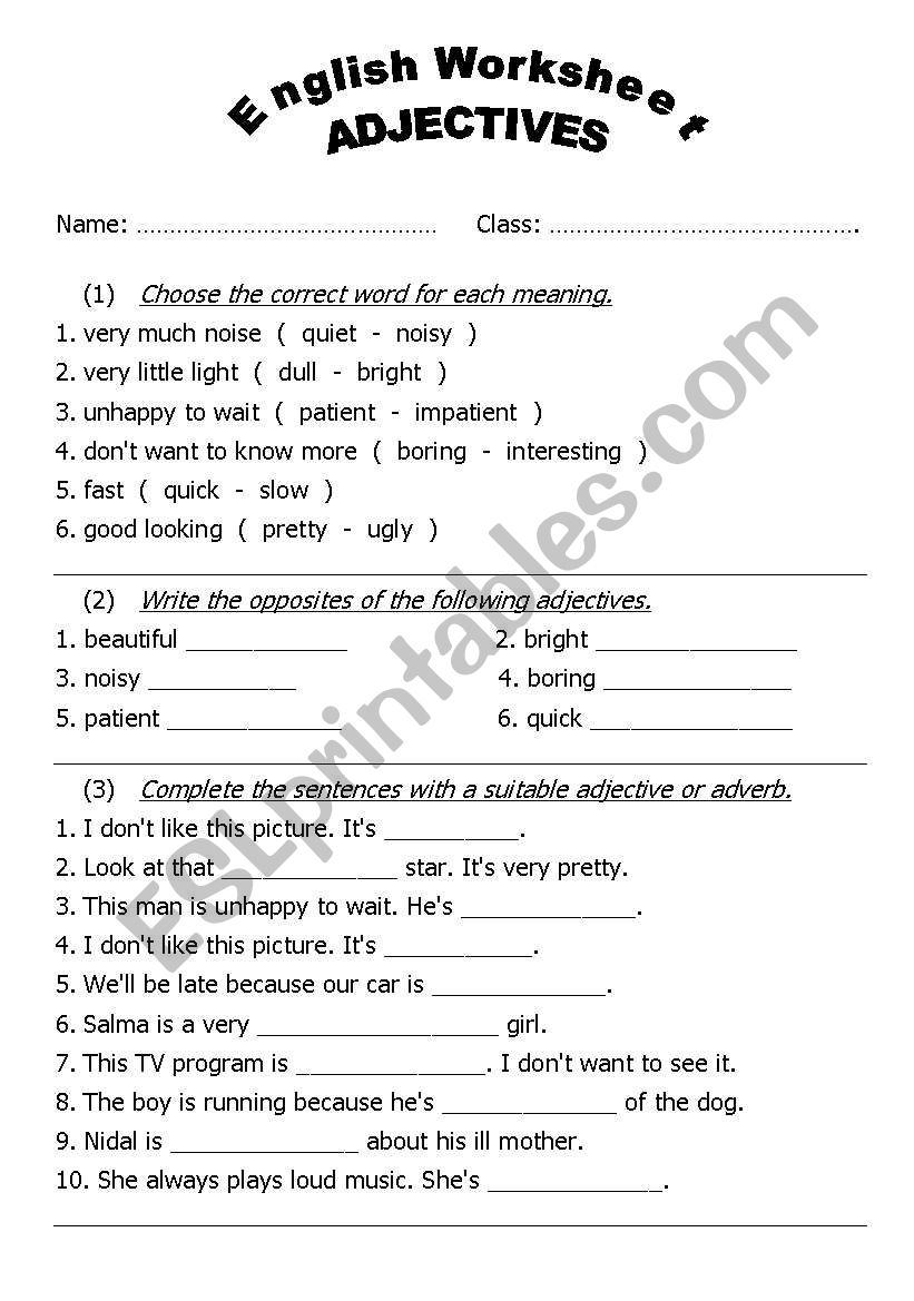 Adjectives worksheet