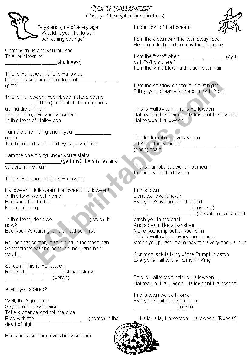 Halloween song worksheet