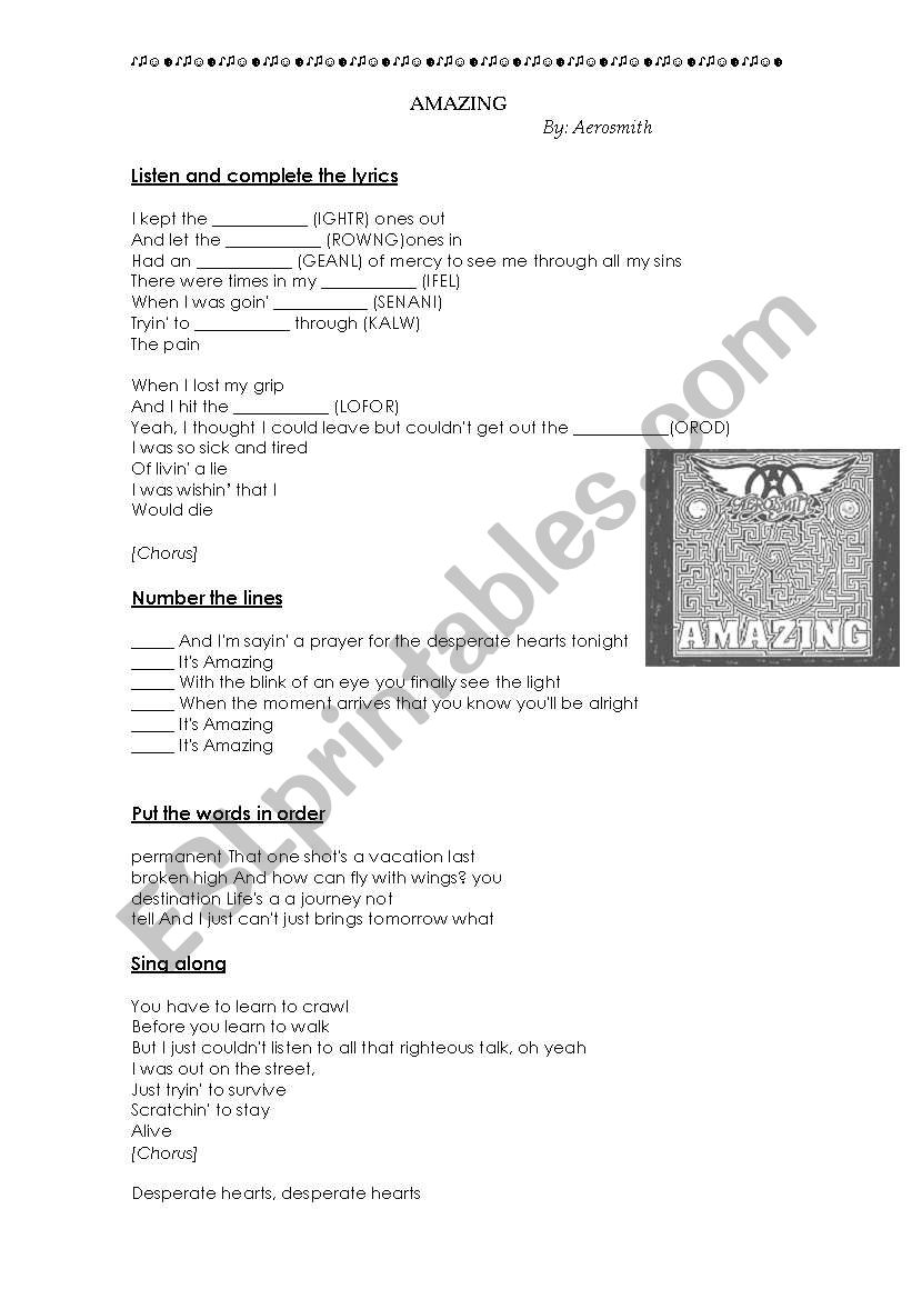 Amazing - Aerosmith worksheet