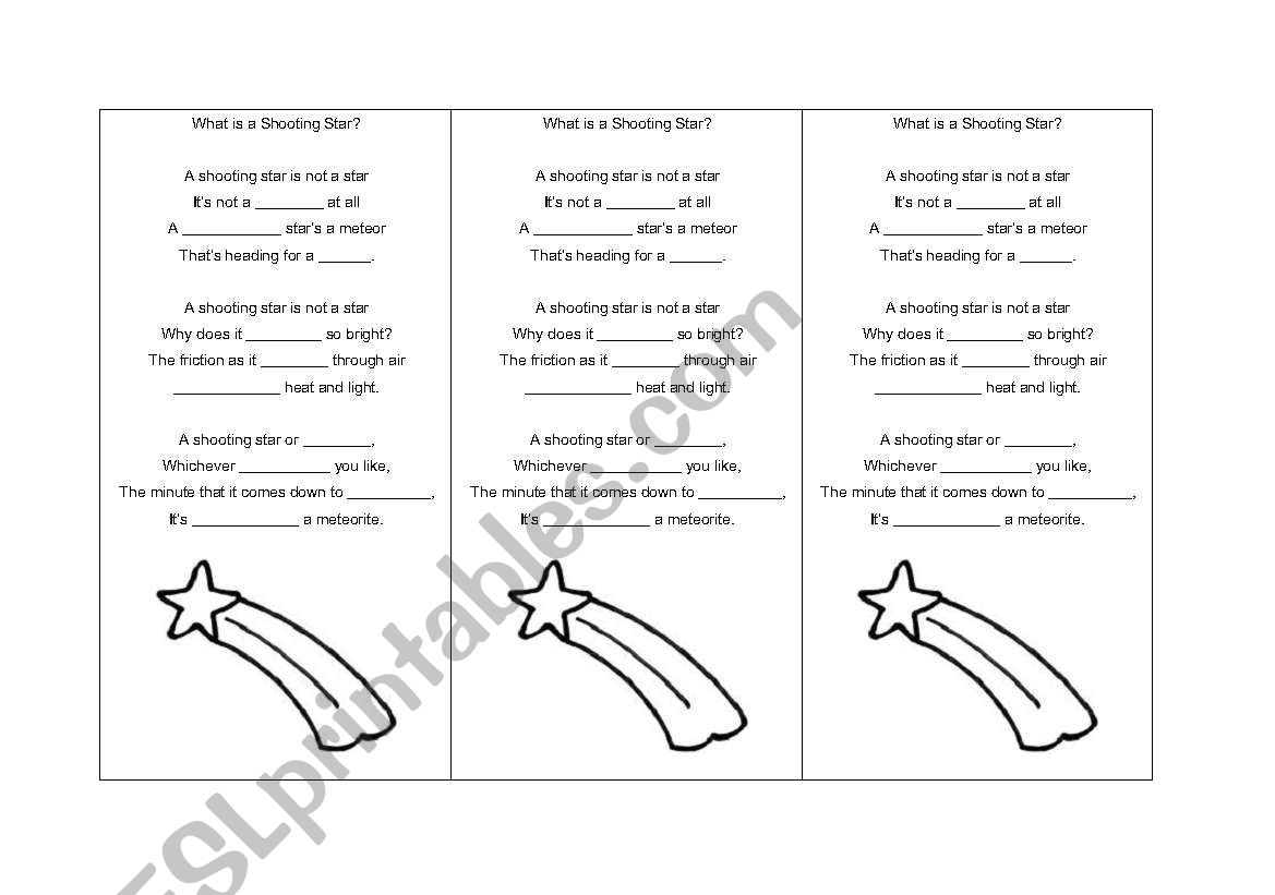 Shooting Star worksheet