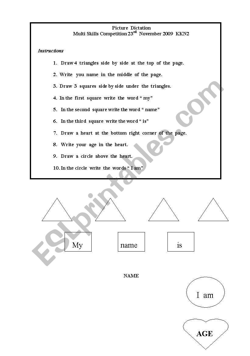 picture dictation worksheet
