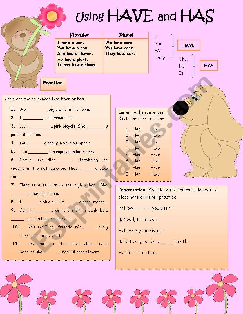 Using HAVE And HAS ESL Worksheet By Herianahm