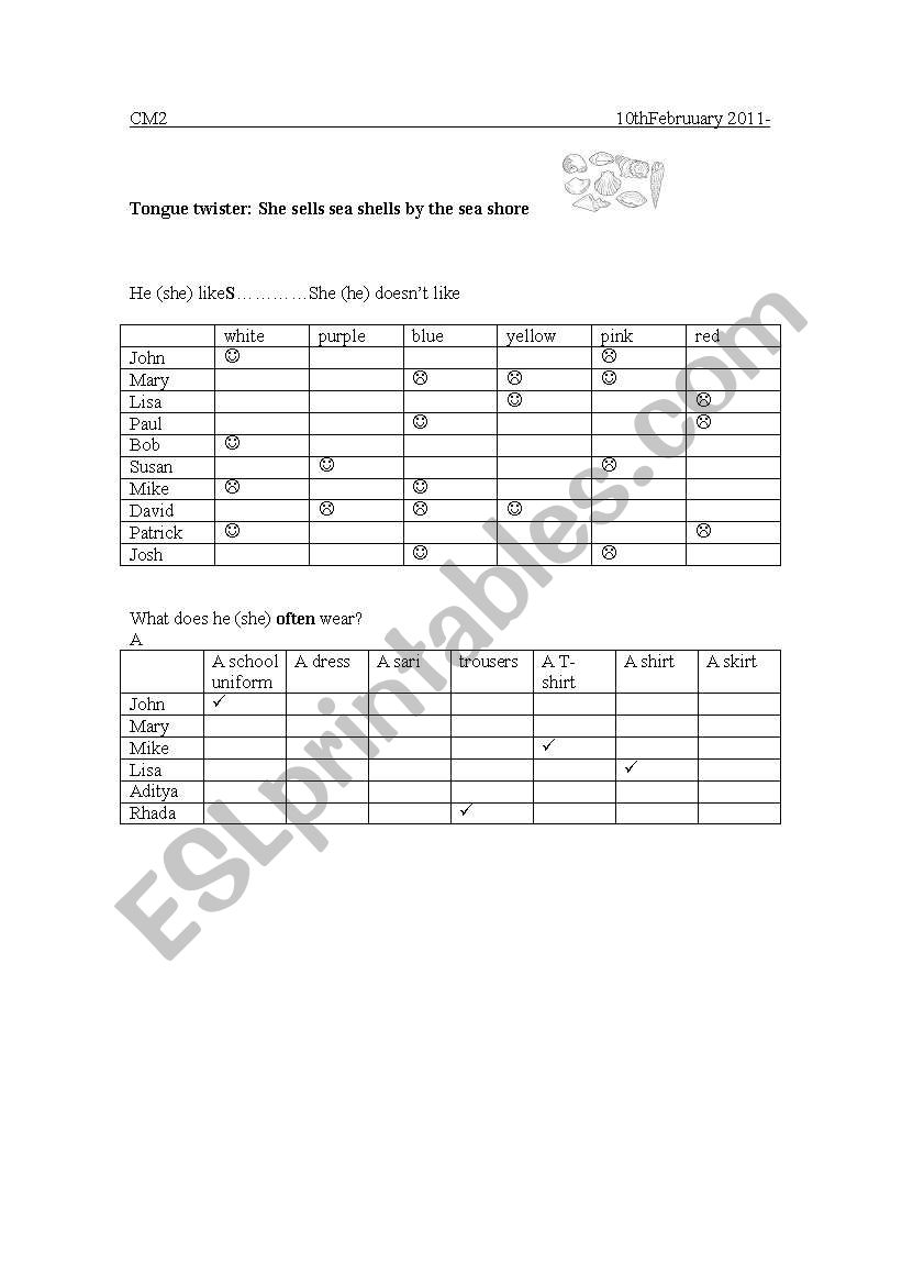 info gap activity / like- dislike