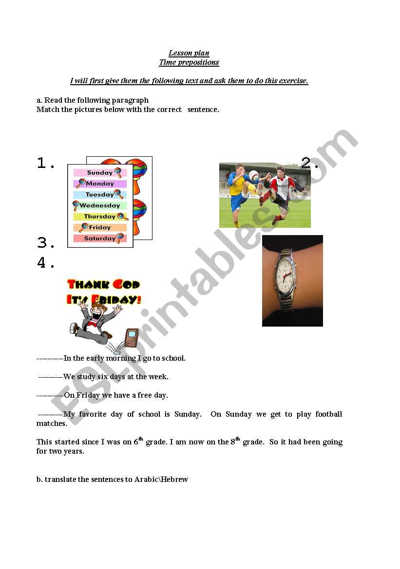 time prepositions  worksheet