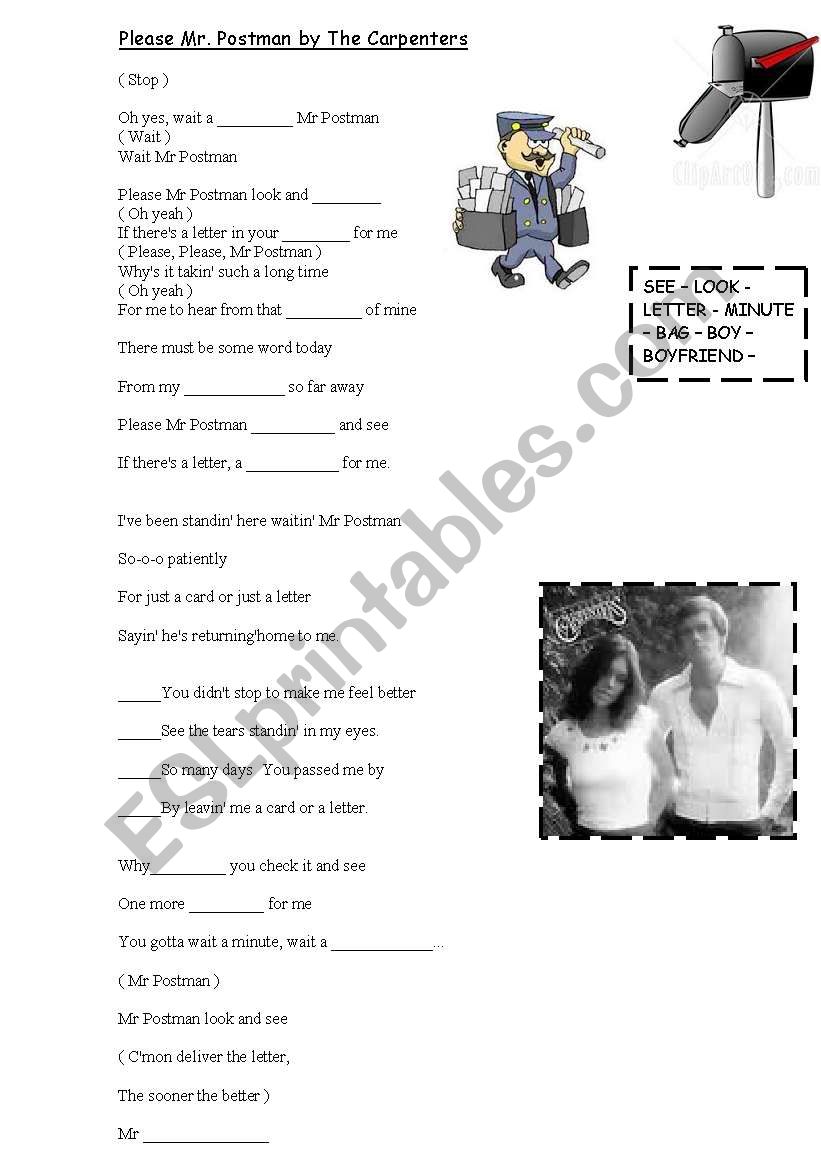 song: Please Mr Postman worksheet