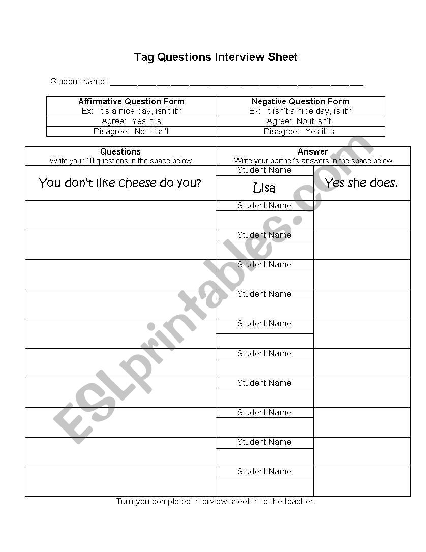 tag question practice  worksheet