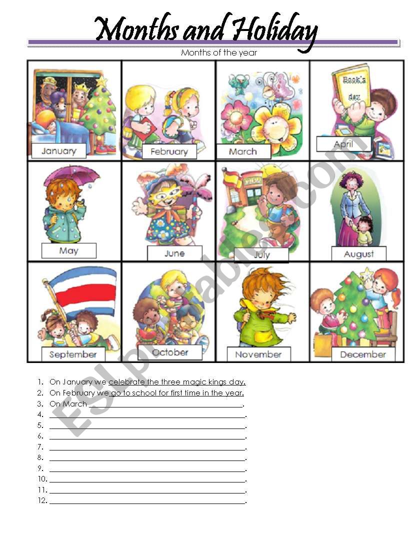 Months and Holidays  worksheet