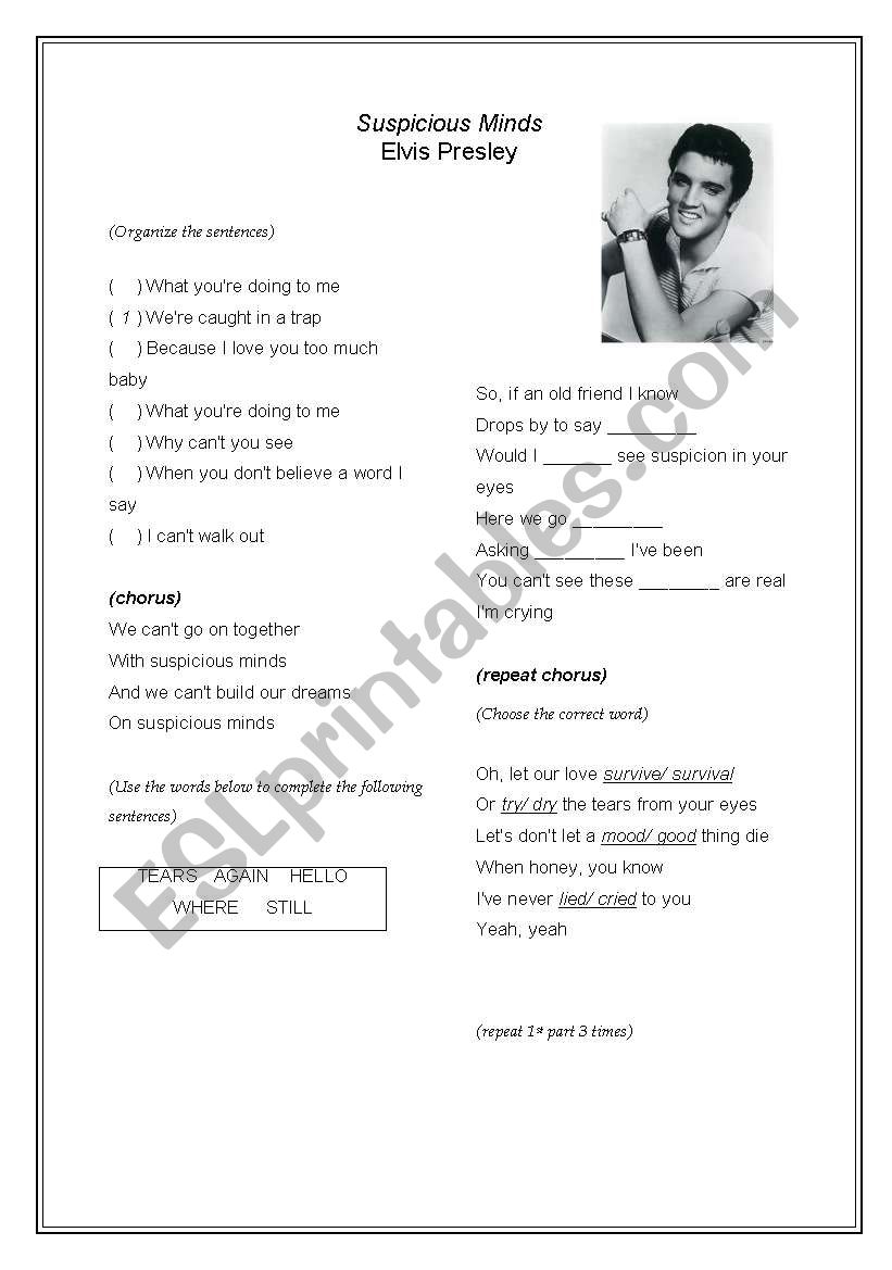 Elvis: Suspicious Minds worksheet