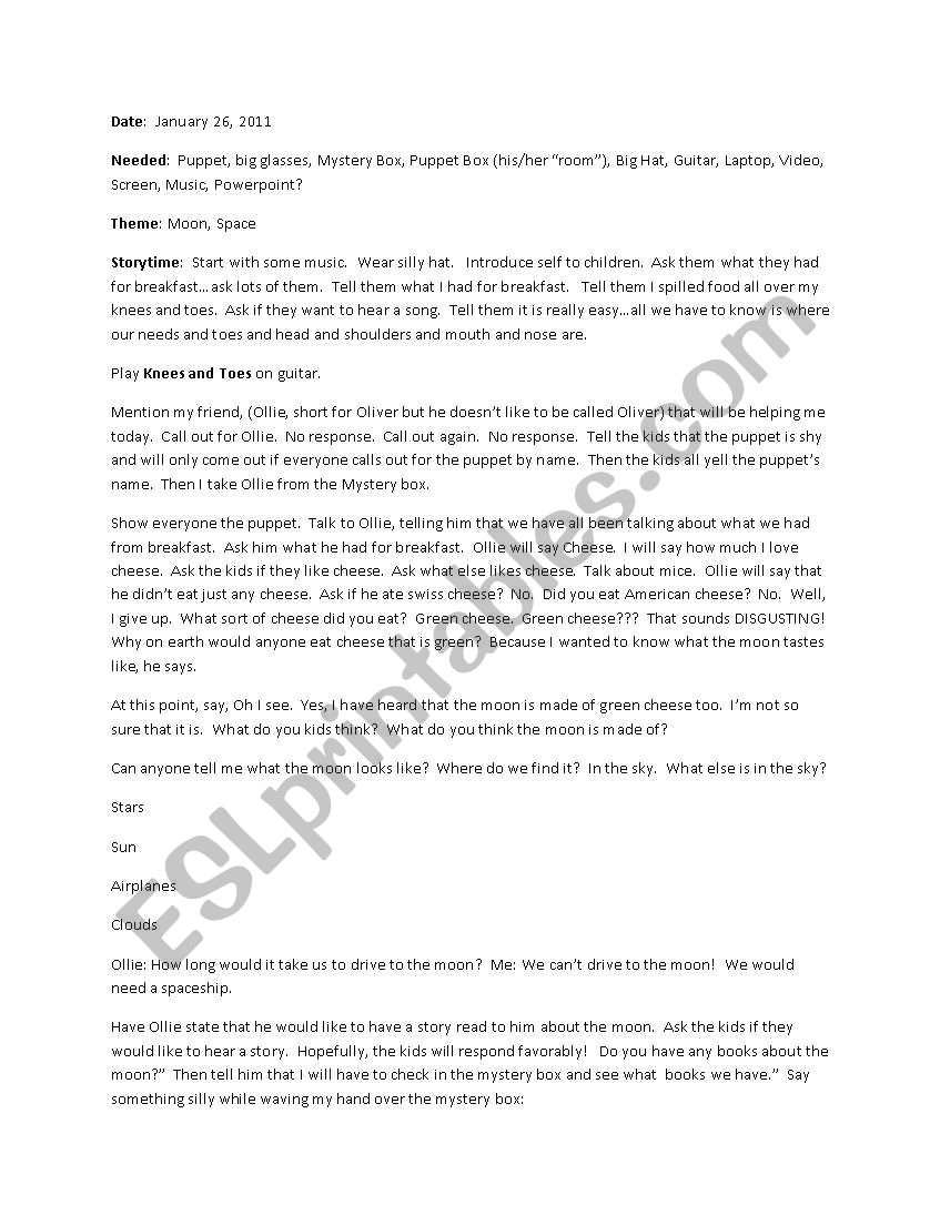 moon story time worksheet