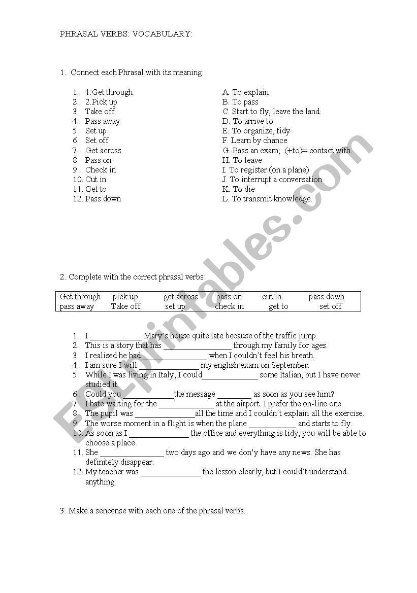 Phrasal verbs exercises worksheet