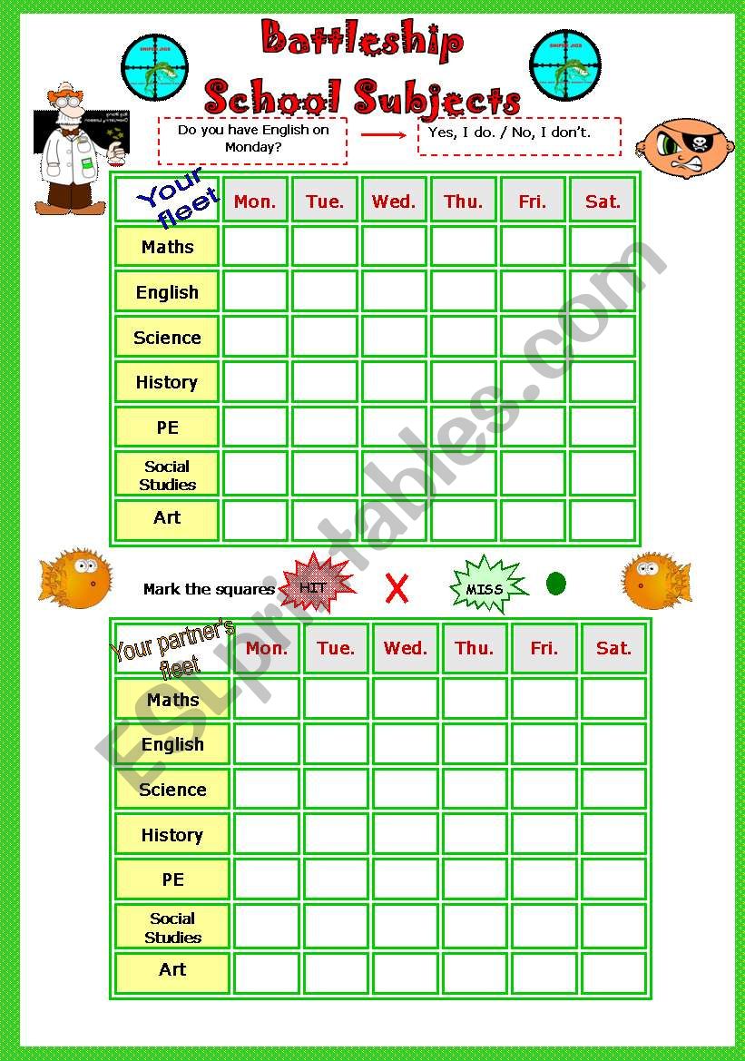 School Subjects Part 2 Battleship Game # Fully editable