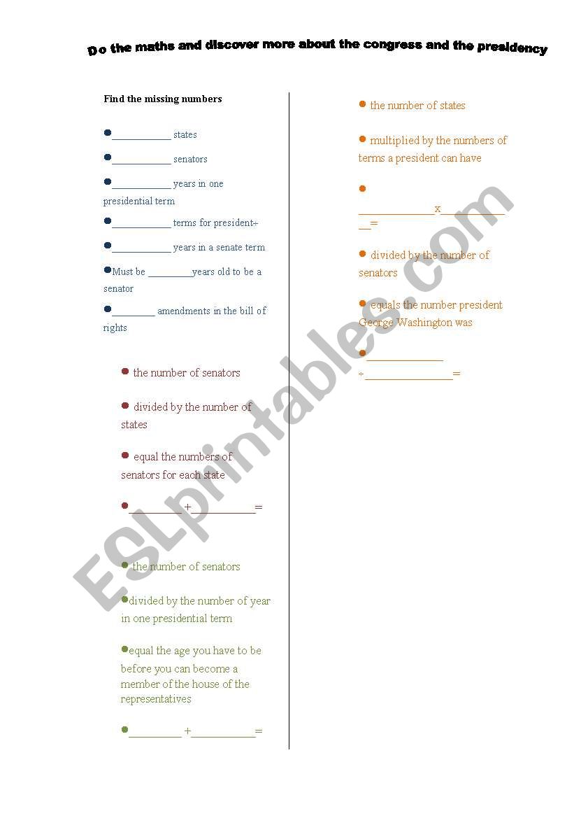 congress game worksheet