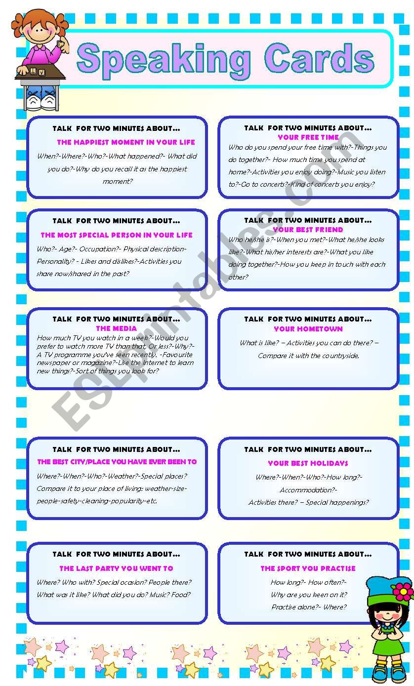 SPEAKING CARDS - VARIED TOPICS - FULLY EDITABLE