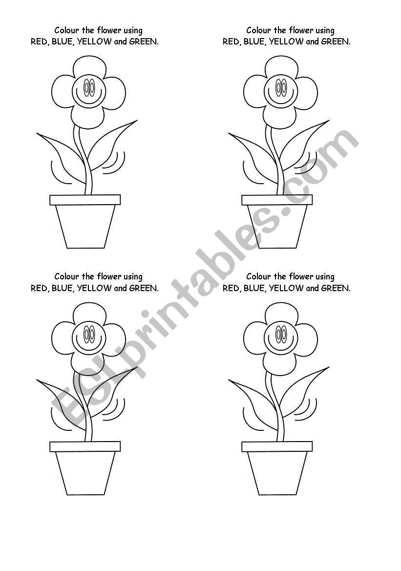 Colour the flower using RED, BLUE, YELLOW and GREEN.