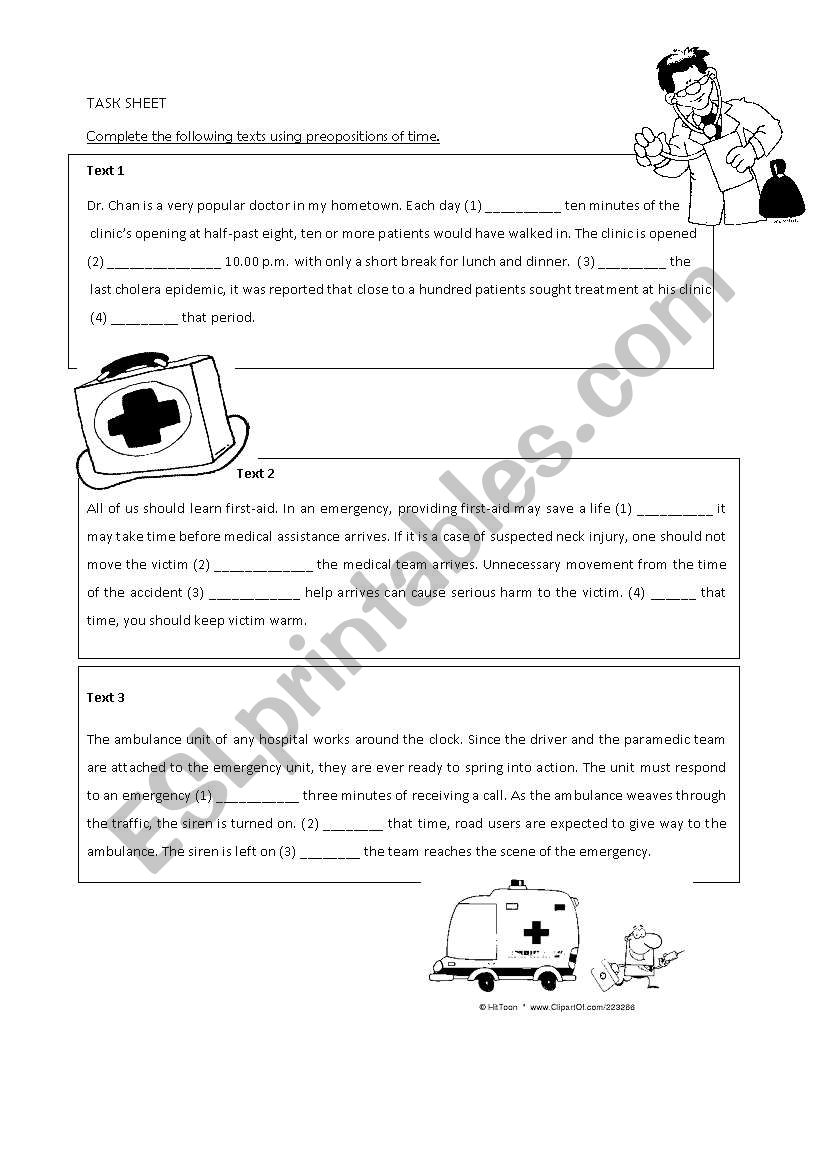 Health - Prepositions of time : Fill in the blanks 