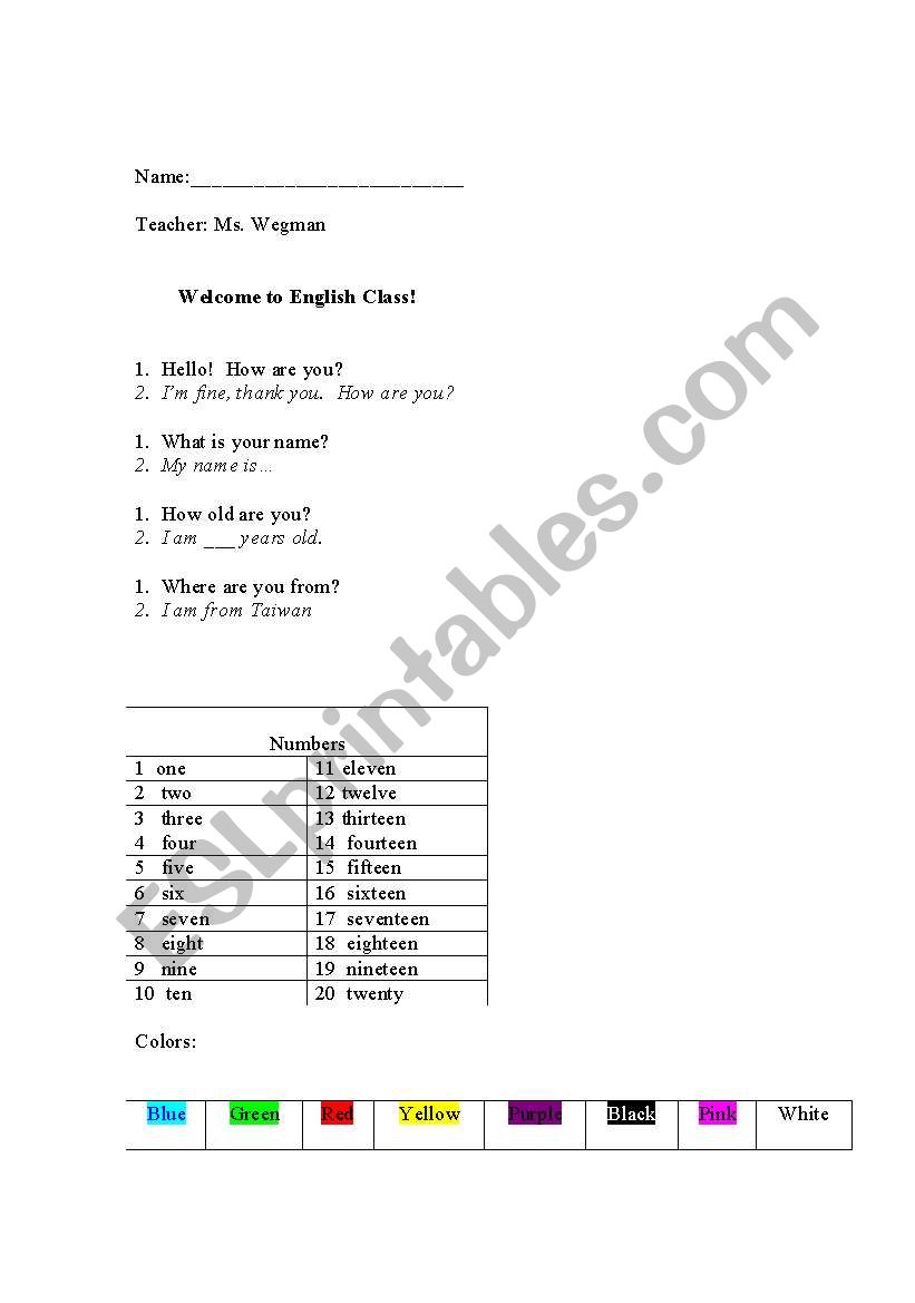 First Childrens English lesson