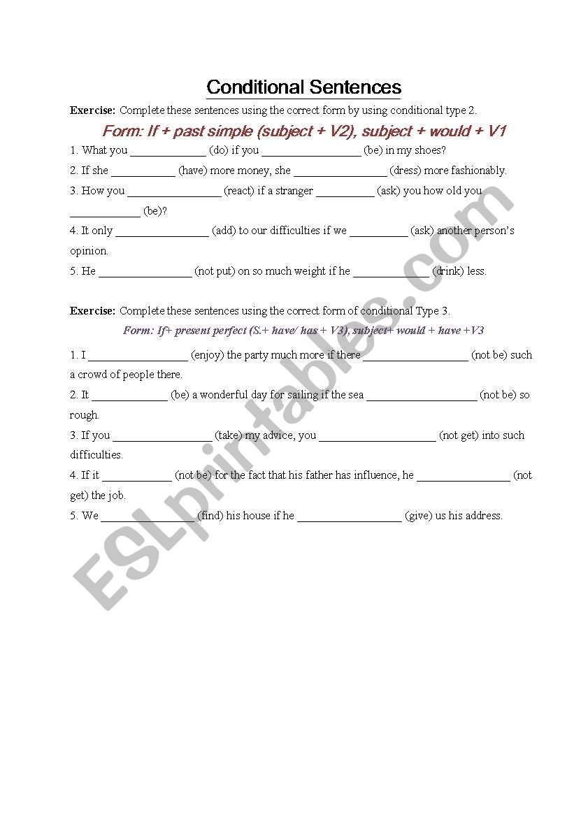 conditional sentences worksheet