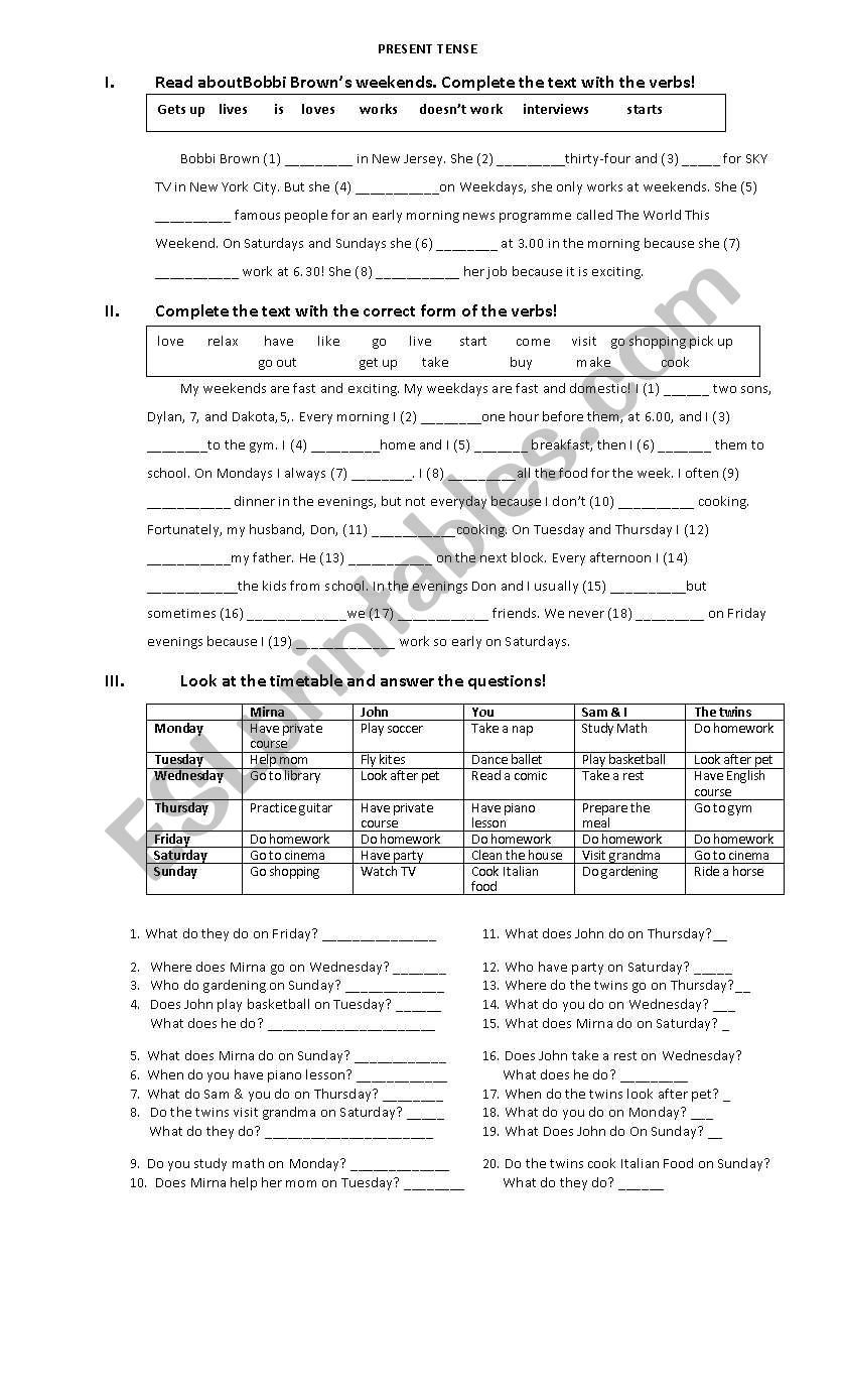 Simple Present Tense worksheet