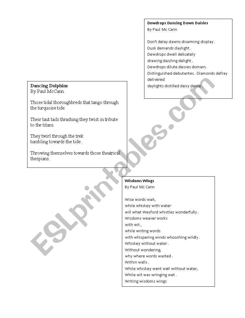 Poetry- alliteration worksheet