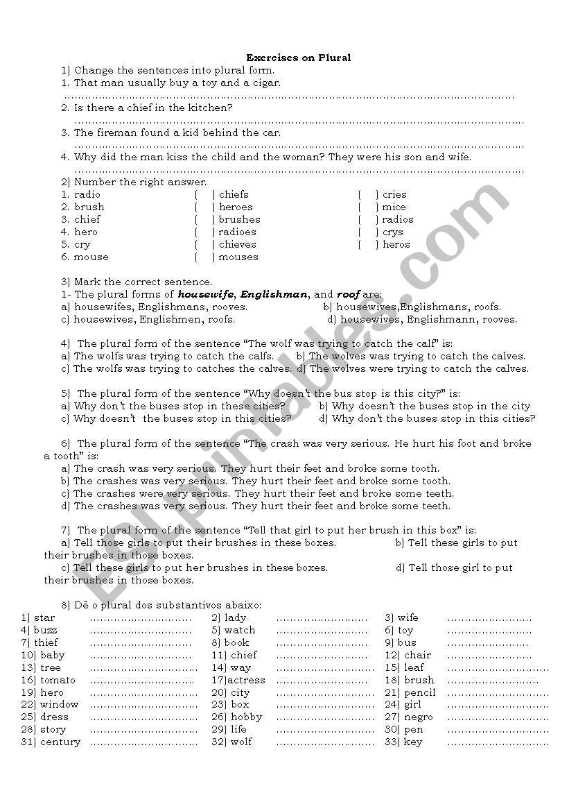 plurals worksheet